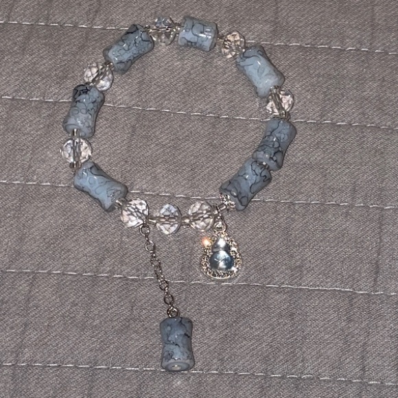 Jewelry - Colorful Glass Beaded Bracelet With Tear Drop Blue Stone Charm and Dangle Charm